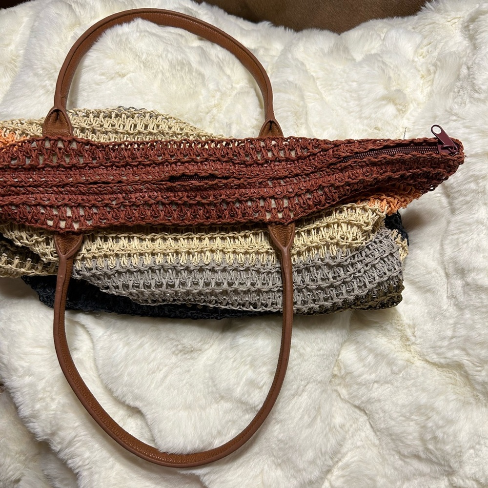 Merona Multi Colored Striped Boho Woven Straw Bag - Picture 9 of 15